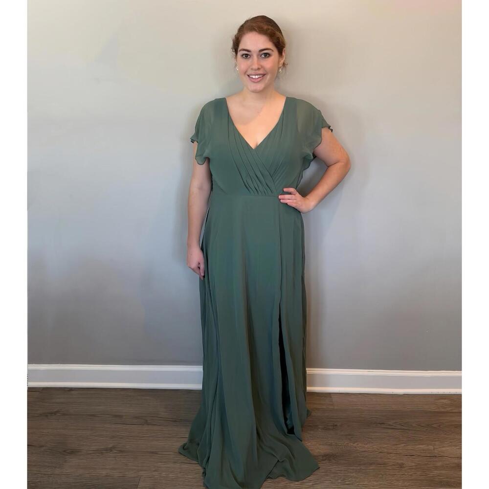 Azazie Rylee Eucalyptus Chiffon A-Line Pleated Bridesmaids Dress (Size 12)